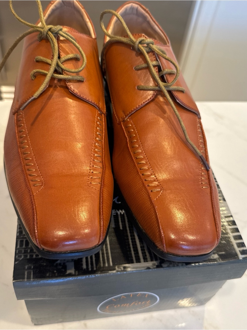 Bruno Marc NY Men's Size 9 Leather Lace-Up Shoes in Cognac Brown New in Box